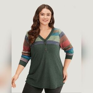 Bloomchic Women's Multicolor Colorblock Striped Stretch Top Size 14-16 / 1X